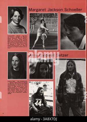 Das Jahrbuch „Mustang“ 1977 der Breck School bietet einen umfassenden Überblick über die akademischen, sportlichen und außerschulischen Aktivitäten von Schülern und Dozenten im Schuljahr 1976-1977. Stockfoto