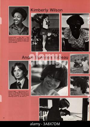 Das Jahrbuch „Mustang“ 1977 der Breck School erfasst wichtige Ereignisse, darunter Schüleraktivitäten, Leichtathletik und Beiträge der Lehrkräfte während des Schuljahres 1976-1977. Stockfoto