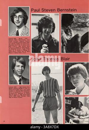 Dieses Jahrbuch „Mustang“ von der Breck School 1977 dokumentiert die bedeutenden akademischen, sportlichen und außerschulischen Leistungen von Schülern, Lehrkräften und Clubs im Schuljahr 1976-1977. Stockfoto
