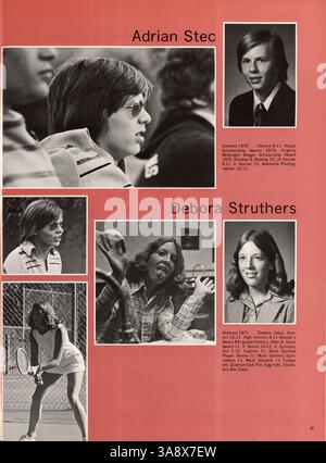 Das Jahrbuch „Mustang“ 1977 der Breck School zeigt wichtige akademische, sportliche und außerschulische Höhepunkte des Schuljahres 1976-1977 und dokumentiert die Schüler, Lehrer und Schulaktivitäten. Stockfoto