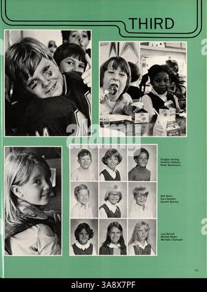 Dieses Mustang Jahrbuch 1977 von der Breck High School zeigt Höhepunkte aus dem Schuljahr 1976-1977 und zeigt Schüleraktivitäten, Leichtathletik, Vereine und Beiträge von Lehrkräften. Stockfoto