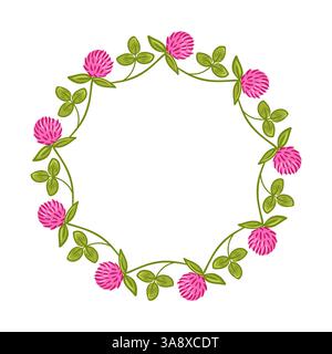 Eine wunderschön gestaltete Vektor-Illustration eines roten Kleekranzes mit üppigen Blüten und lebhaften grünen Blättern. Dieses dekorative Stück verkörpert ein na Stock Vektor