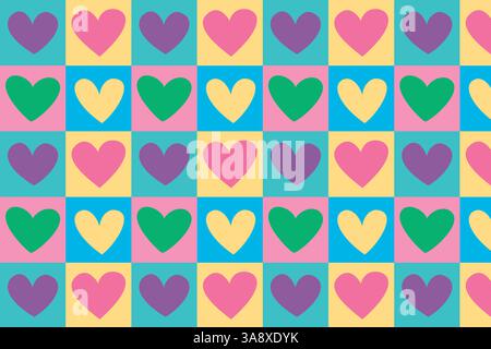 Muster der mehrfarbigen Herzen. Karierter Hintergrund. Vektorabbildung Stock Vektor