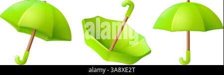 Symbole für 3D-Regenschirme. Render Regenschirme Cartoon Icon, wasserdichter Schirm Regen Wetterschutz Versicherung Safe Wasserschild Reise oder Herbst Meteo Konzept, exakte Vektorillustration Original Artwork Stock Vektor