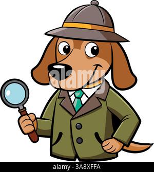 Detektivhund mit Lupenvektorillustration. Stock Vektor