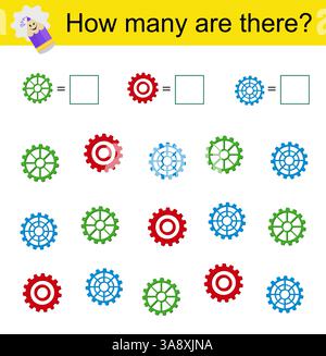 Mathematische Aktivität für Kinder. Entwicklung von Rechenkenntnissen. Vektorabbildung. Stock Vektor