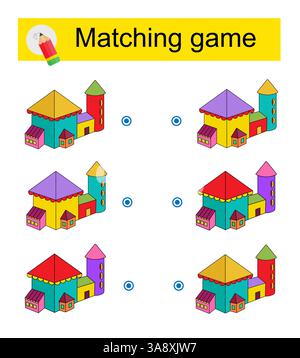Passendes Spiel. Aufmerksamkeitsaufgabe für Kinder. Vektor-Illustration des Zeichentrickhauses. Stock Vektor