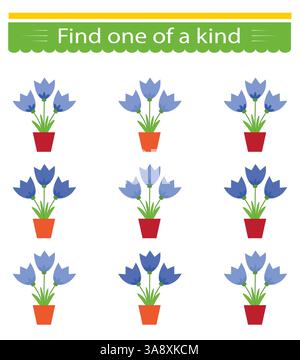 Lernspiel für Kinder. Ich muss einen Blumentopf finden. Visuelle Intelligenz. Vektorabbildung Stock Vektor
