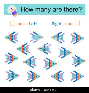 Mathematische Aktivität für Kinder. Entwicklung von Rechenkenntnissen. Cartoon-Fische. Vektorabbildung. Stock Vektor