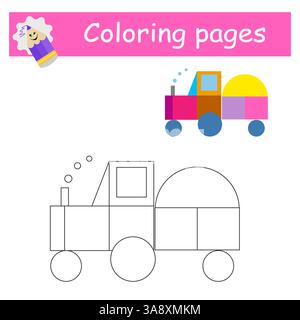 Ausmalseiten. Cartoon-Lkw-Vektor. Illustration für die Kindererziehung. Flaches Design. Stock Vektor