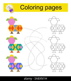 Lernspiel für Kinder. Geh durch das Labyrinth und färbe ein Tier nach dem Muster. Vektorabbildung. Stock Vektor