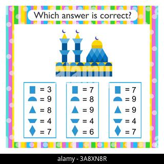 Mathematische Aktivität für Kinder. Finden Sie die richtige Antwort. Vektorabbildung. Stock Vektor