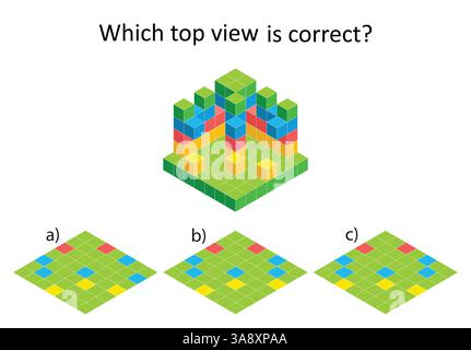 Logikspiel. Welche Draufsicht ist korrekt? IQ-Trainingstest. Vektorabbildung. Stock Vektor