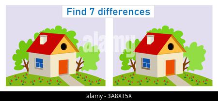 7 Unterschiede finden. Logikpuzzlespiel für Kinder. Aktivität des Arbeitsblatts im Vorschulalter. Vektorabbildung. Stock Vektor