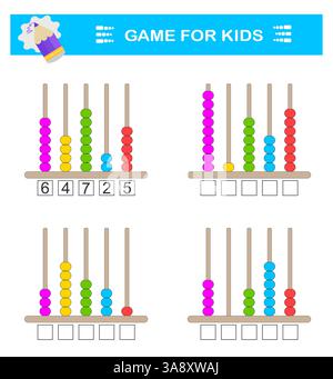 Mathematische Aktivität für Kinder. Entwicklung von Rechenkenntnissen. Zahlenbereich bis 10. Vektorabbildung. Stock Vektor