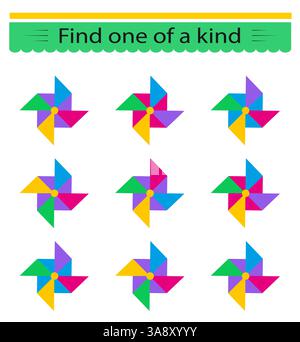 Lernspiel für Kinder. Ich muss einen Propeller finden. Visuelle Intelligenz. Vektorabbildung. Stock Vektor