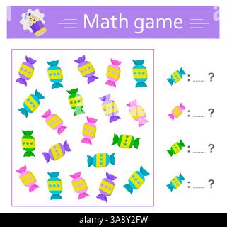 Mathe-Spiel. Lehrmaterial für Kinder. Arbeitsblatt. Vektorabbildung. Stock Vektor