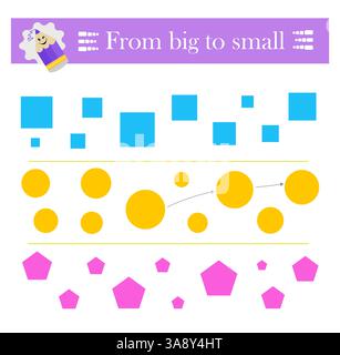 Groß bis klein. Puzzlespiel für Kinder. Aufmerksamkeitsaufgaben für Kinder. Stock Vektor