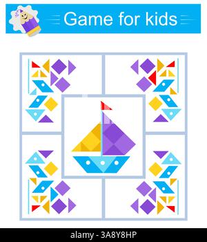 Pädagogisches logisches Spiel für Kinder. Sie müssen den richtigen Satz von Formen finden. Arbeitsblatt für Vorschulkinder. Vektorabbildung. Stock Vektor
