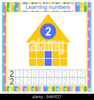 Lehrtabelle für Vorschulkinder. Handschriftenpraxis. Nummer 2. Stock Vektor