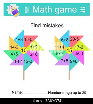 Lehrmaterial für Kinder. Mathe-Spiel. Aktivität des Arbeitsblatts im Vorschulalter. Vektorabbildung. Stock Vektor