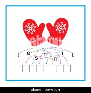 Lies die Worte, Fäustlinge. Puzzlespiel für Kinder. Stock Vektor