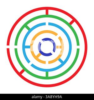 Farbenfrohes Designelement in Labyrinthform. Spiel-Labyrinth für Kinder. Vektorabbildung. Stock Vektor