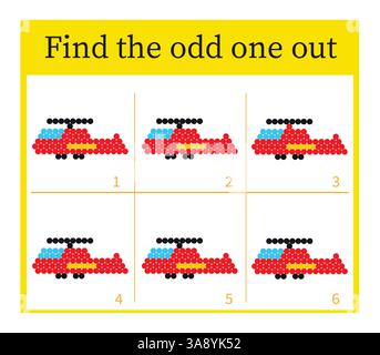 Puzzlespiel für Kinder. Aufgabe zur Entwicklung von Aufmerksamkeit und Logik. Cartoon-Hubschrauber. Vektorabbildung. Stock Vektor