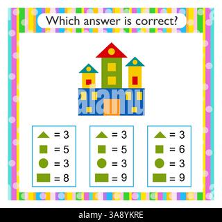 Mathematische Aktivität für Kinder. Finden Sie die richtige Antwort. Cartoon Castle. Vektorabbildung. Stock Vektor
