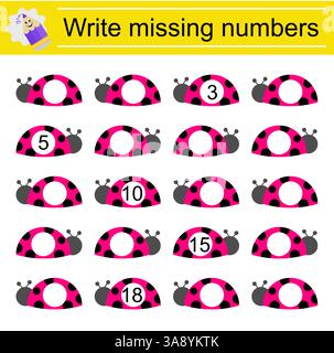 Mathematische Aktivität für Kinder. Aktivitätsseite für Vorschulkinder. Cartoon-Marienkäfer. Vektorabbildung. Stock Vektor