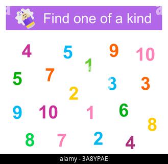 Lernspiel für Kinder von Find One of a Kind. Zahlenbereich bis 10. Vektorabbildung. Stock Vektor