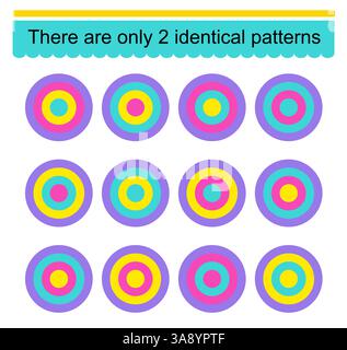 Lernspiel für Kinder. Zwei identische Muster müssen gefunden werden. Vektorabbildung. Stock Vektor