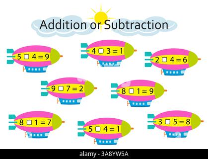 Mathematische Aktivität für Kinder. Entwicklung von Rechenkenntnissen. Zahlenbereich bis 10. Vektorabbildung. Stock Vektor