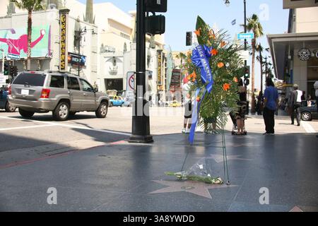 28. April 2007 - Rancho Palos Verdes, CA, USA - 28. April 2007 - Hollywood, Kalifornien - Trauerkranz auf Jack Valentis Star auf dem Hollywood Walk of Fame. Foto: Byron Purvis/AdMedia Stockfoto