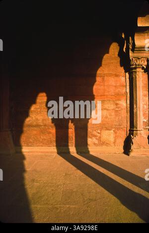 Lal Quila oder Rotes Fort (Innendetail) - berühmte Zitadelle aus dem 17. Jahrhundert mit dicken roten Sandsteinmauern, heute UNESCO-Weltkulturerbe in Dehli, Indien Stockfoto