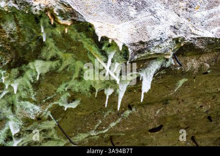 Zerstörte alte Eisenbahnbrücke in Kruklanki, Polen, August 2021 Stockfoto