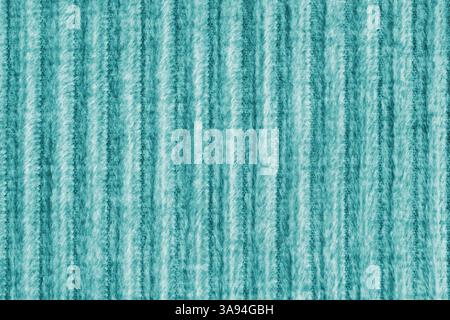 Ridge Makrotextur aus Velours Cordtuch Türkis. Großer gerippter, grober gewebter Samtstoff, gestreifte Polsterung Textur Stoff Hintergrund, Möbel Stockfoto