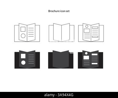 Broschürensymbole eingestellt. Kontursatz von Broschürenvektorsymbolen für Webdesign isoliert auf weißem Hintergrund Stock Vektor