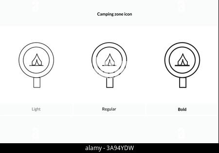 Symbol „Campingzone“. Helles, normales und auffälliges Design auf weißem Hintergrund Stock Vektor
