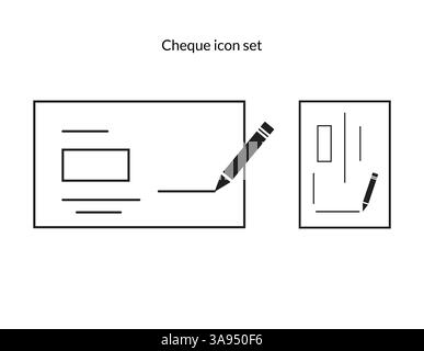 Scheckbuch- und Stiftsymbole. Stock Vektor