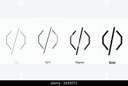 Code-Symbol. Dünnes, helles normales und fettes Design auf weißem Hintergrund. Stock Vektor