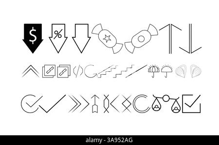 Regenschirm, Kopierlink, Grapefruit-Symbolsatz. Stildesign isoliert auf weißem Hintergrund Stock Vektor