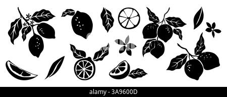 Handgezeichnete abstrakte zitronenschwarze Silhouetten-Set. Stock Vektor