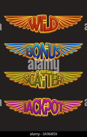 Ägypten UI-Symbole Set-WILD, Jackpot, Bonus und Scatter für Casino- oder Slotspiele. Stock Vektor
