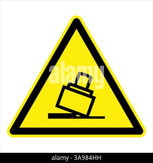Gelbes dreieckiges Warnschild mit einem Kippobjekt, das eine Gefahr durch einen Dachkran symbolisiert und die Sicherheit am Arbeitsplatz fördert Stock Vektor