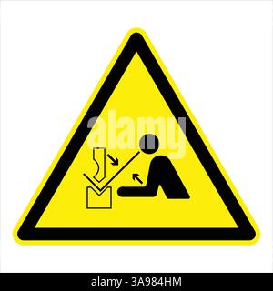 Gelbes dreieckiges Warnschild mit Quetschgefahr durch hydraulische Pressmaschine Stock Vektor
