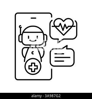 Schwarzes Symbol für AI Virtual Medical Assistant für digitale und gedruckte Projekte. Minimale bereinigte Symbole für Apps und Websites. Moderne einfache Symbole für UI UX Stock Vektor