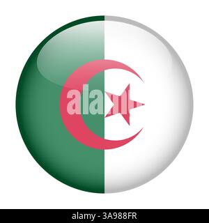 Flagge von Algerien, rundes Symbol in Hochglanz Stock Vektor