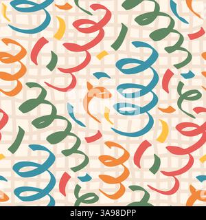 Knirschen Scribble wackelige Linien nahtloses Muster. Geometrische Party endloser Hintergrund. Lustige Kritzelkonfetti-Repeater-Cover. Das Oberflächenmuster ist festlich Stock Vektor