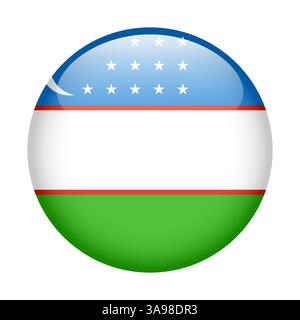 Flagge Usbekistans, runde Knopfsymbol, glänzend Stock Vektor